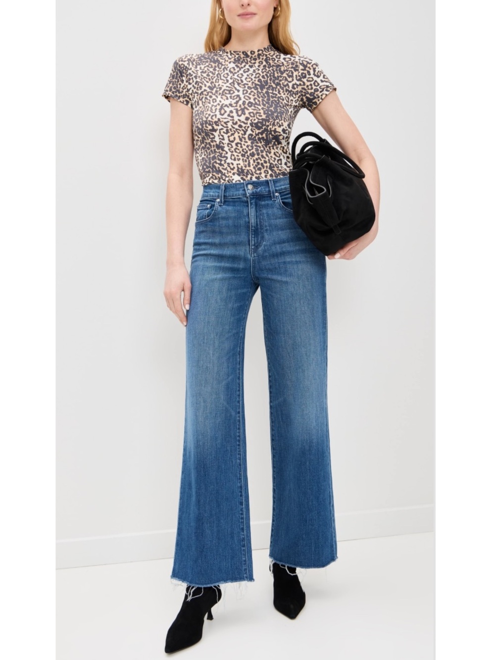 Le Jean Jeans Column Trouser Straight Raw Hem in Mille Blue